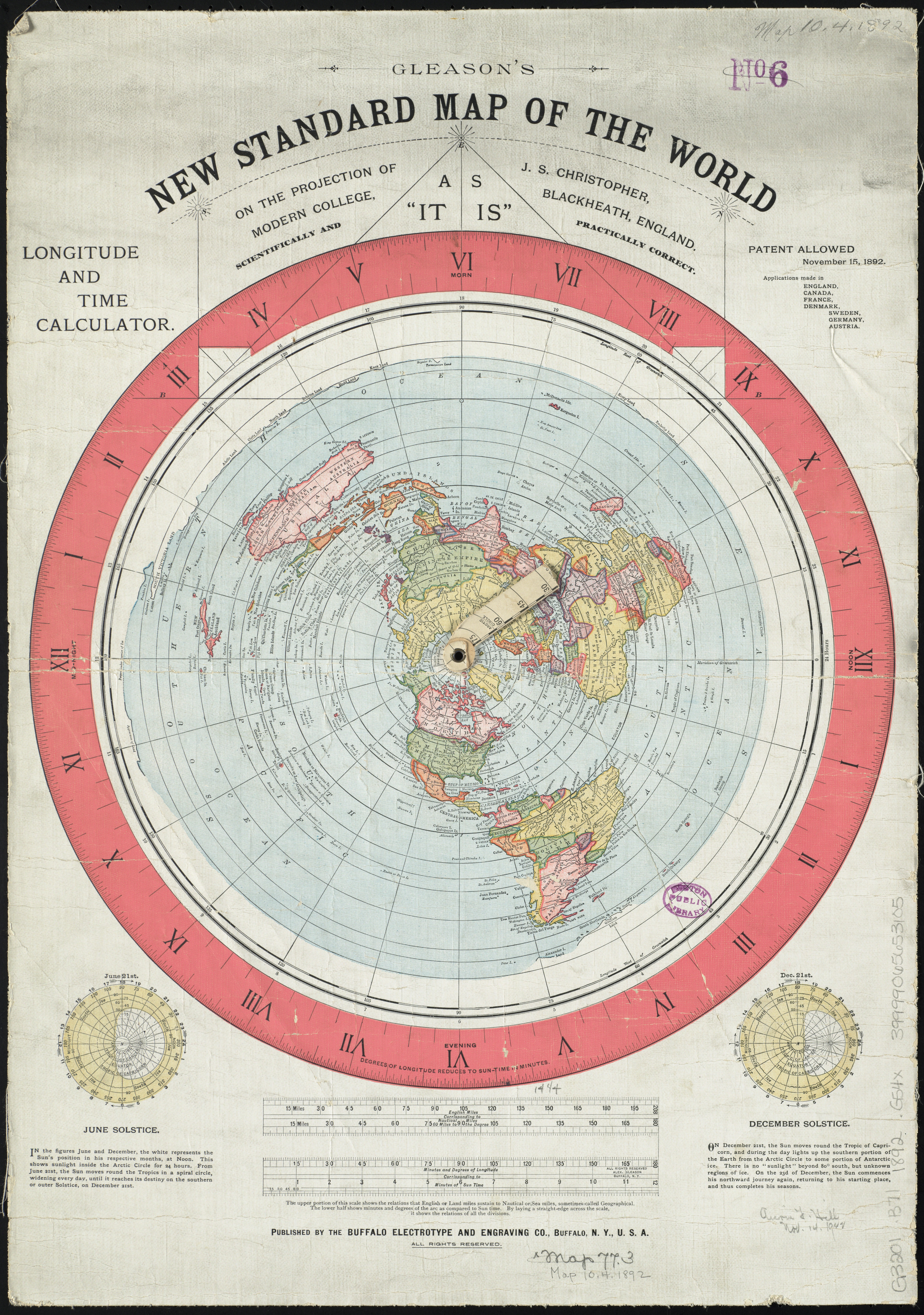 Gleason's New Standard Map of the World, 1892 — front